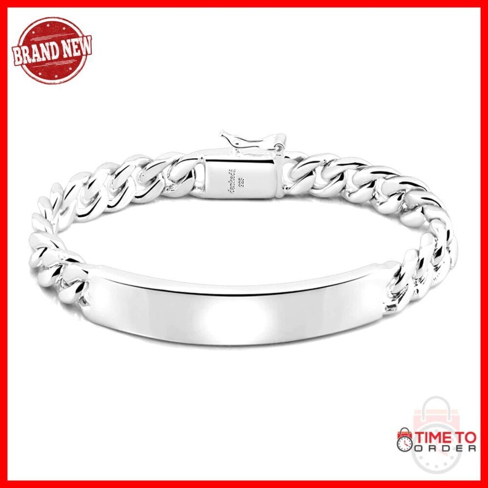 Sterling Silver Cuban Chain Bracelet 7-10 Inch 10/12MM Men's Fine Jewelry